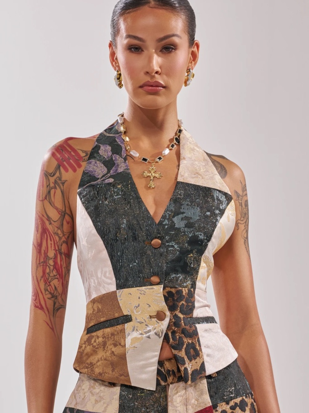 MADE YOU LOOK PATCHWORK HALTER VEST - M